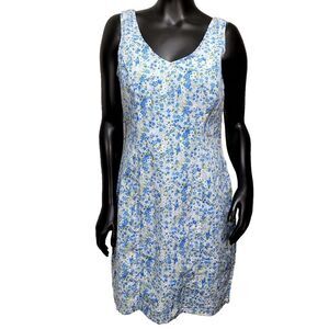 Vintage 90s David Wayne Size M Blue Green Eyelet Cotton Cottagecore Floral Dress